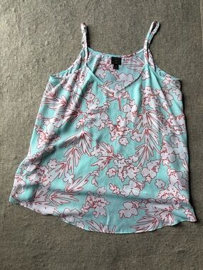 Women’s Floral Spaghetti Strap Camisole in Mint with Red Outline